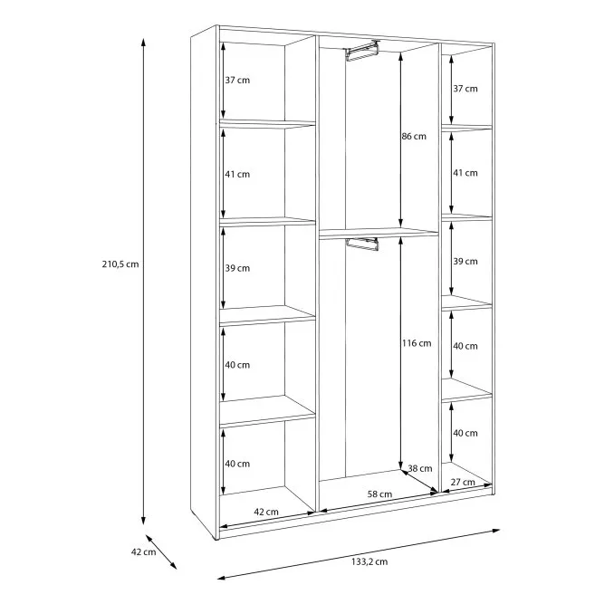 Szafa 3-drzwiowa HOME NOOK 2 drążki i półki 130cm biała - HMNS931-120
