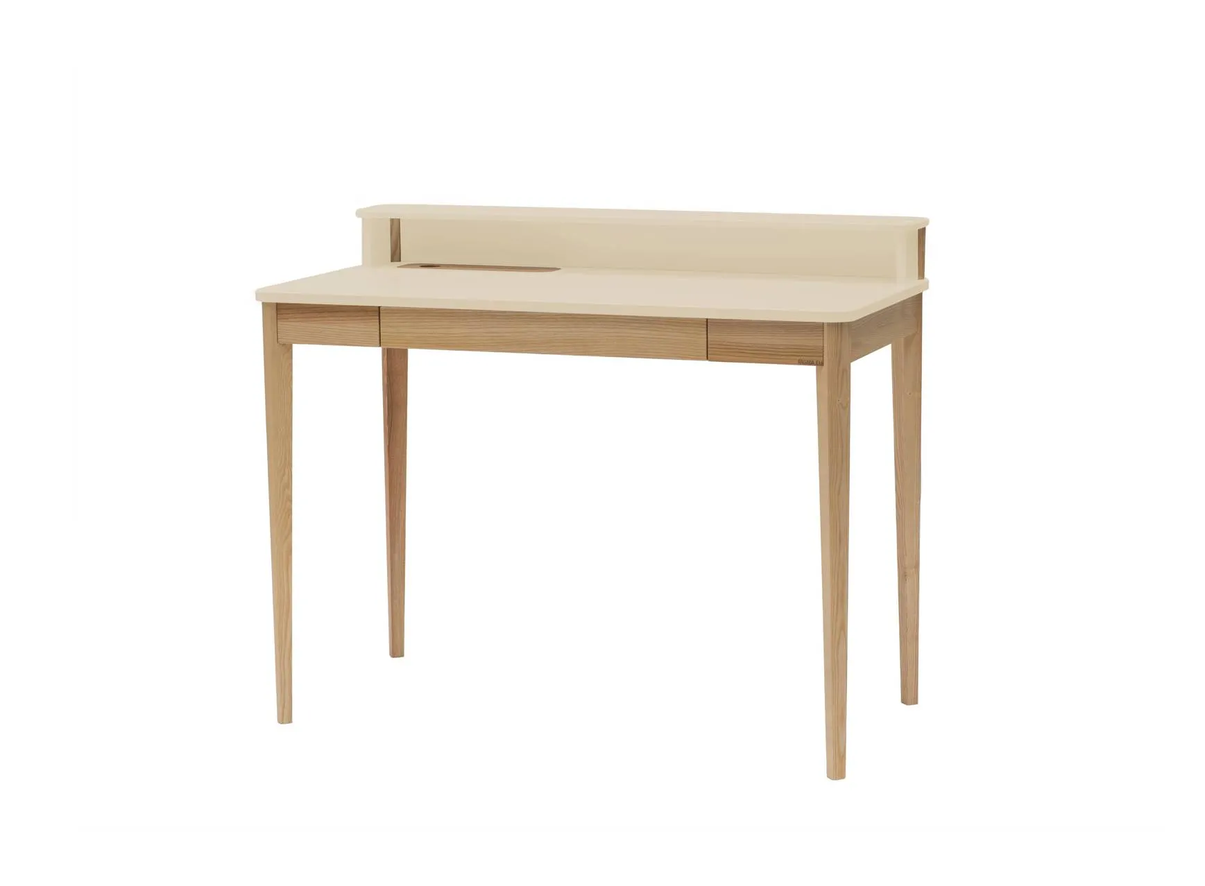 Biurko z nadstawką i szufladą ASHME 110x56 kremowy blat/jesionowe nogi Meble, Tabela, Biurko