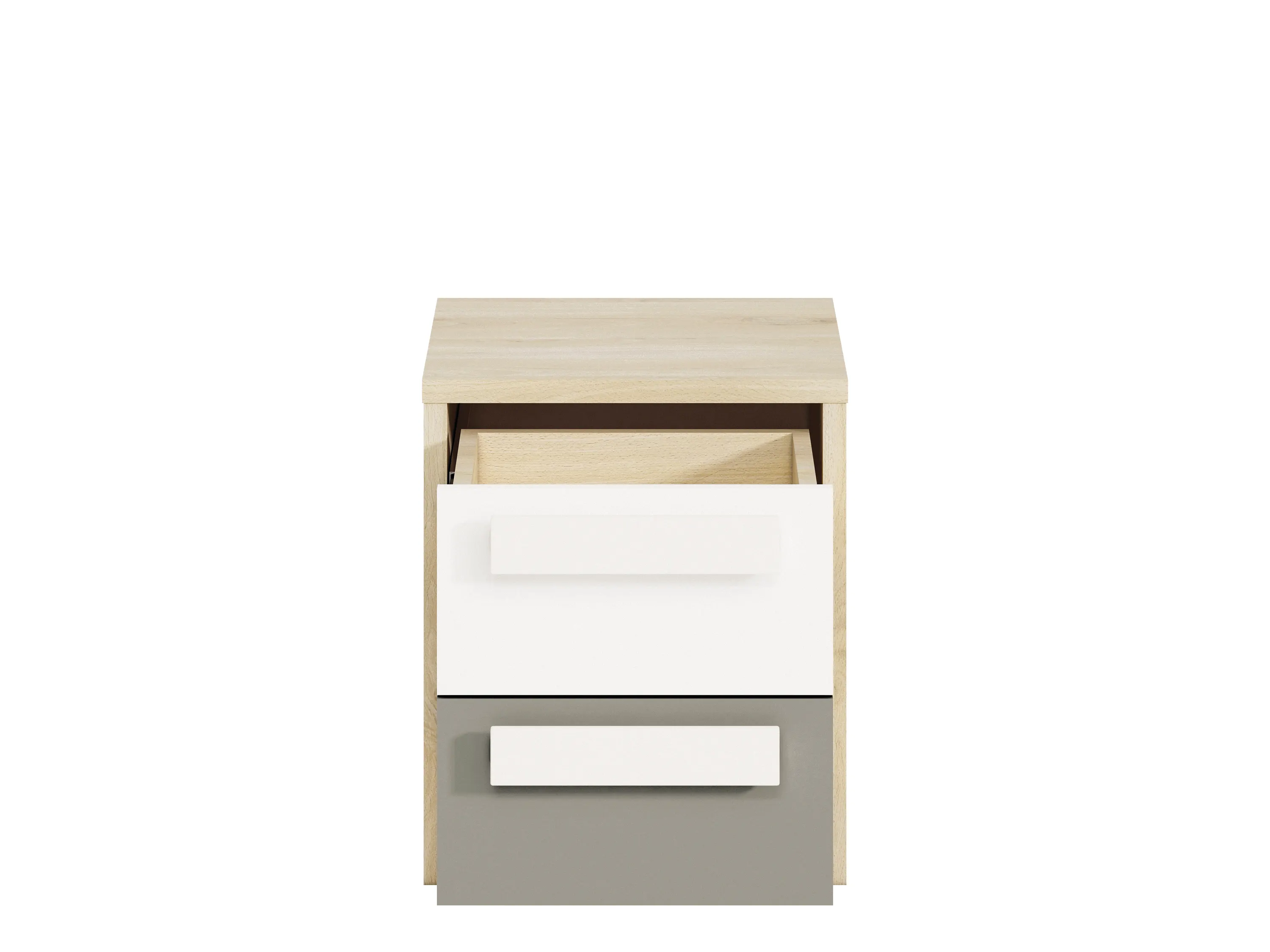 Szafka nocna z 2 szufladami DROP 13 młodzieżowa buk fjord, biały, szary - 1DROP1301-001