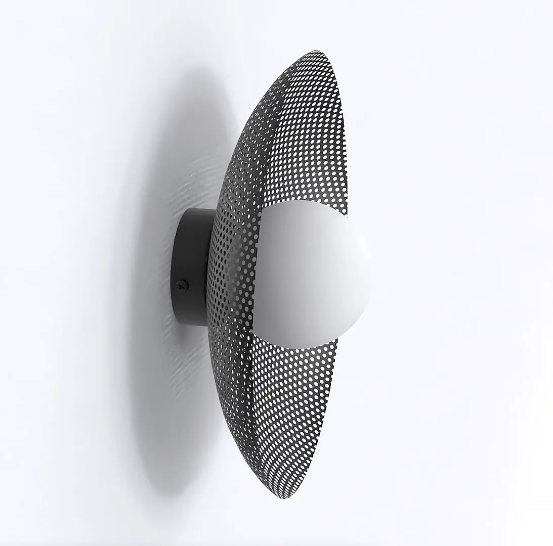 wall sconce, metal mesh, round light, modern lamp, adjustable shade