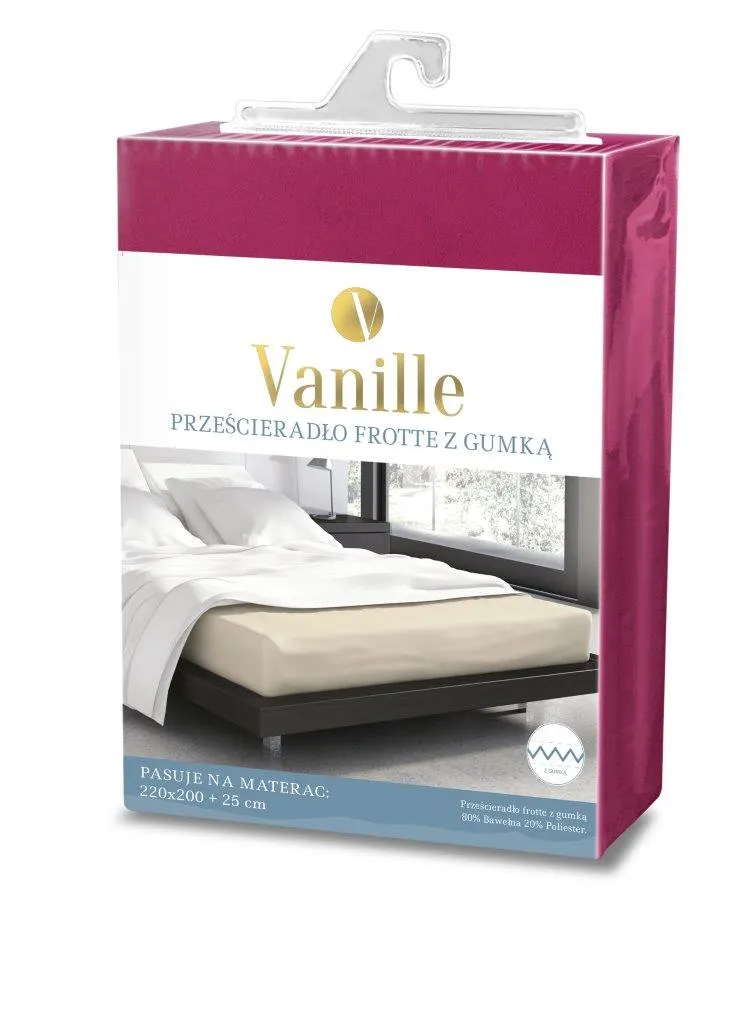 Prześcieradło frotte z gumką VANILLE 220X200+25 bawełna 80% bordowy - FARO_20549