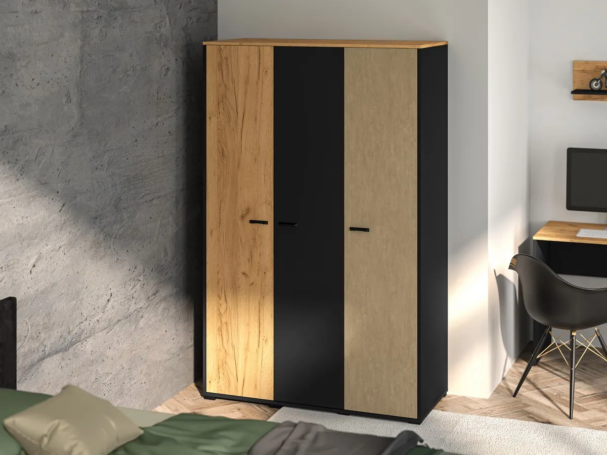 Szafa 3-drzwiowa Colt 01 dąb craft złoty, czarny, stal premium - 1COLT01-001