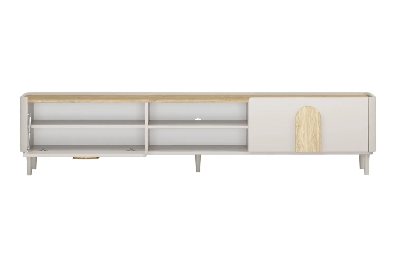 Safka RTV z klapą i szufladą AMILIO 220 - cashmere dąb olejowany uchwyty dąb jasny nogi cashmere - B_169218