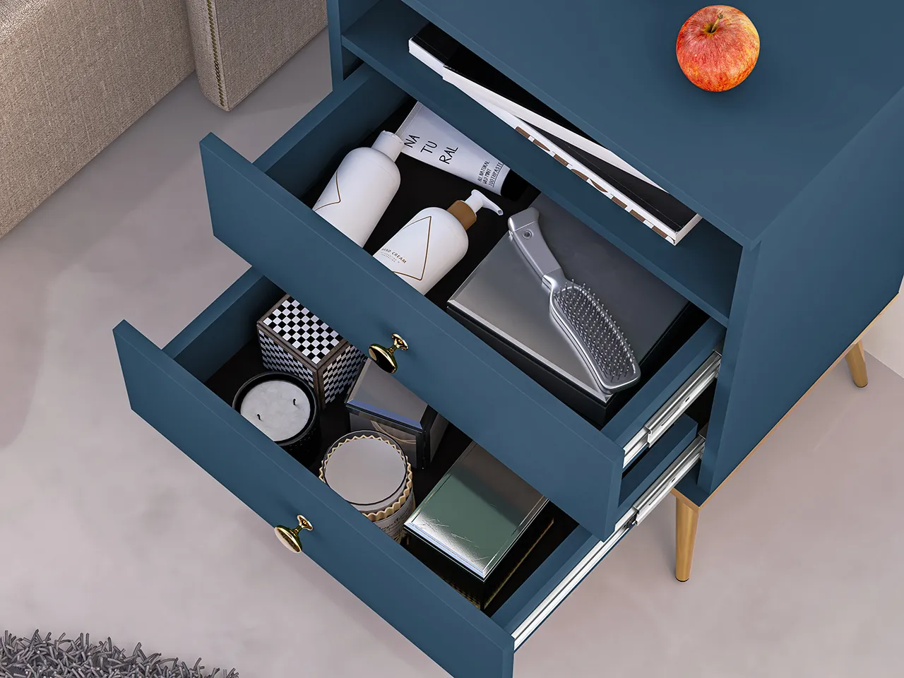 Szafka nocna z szufladami MARINE 50x54 niebiesko-złota - 1MARI10-001