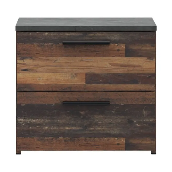 Szafka nocna CLIF z 2 szufladami - old wood vintage, beton — zdjęcie 2