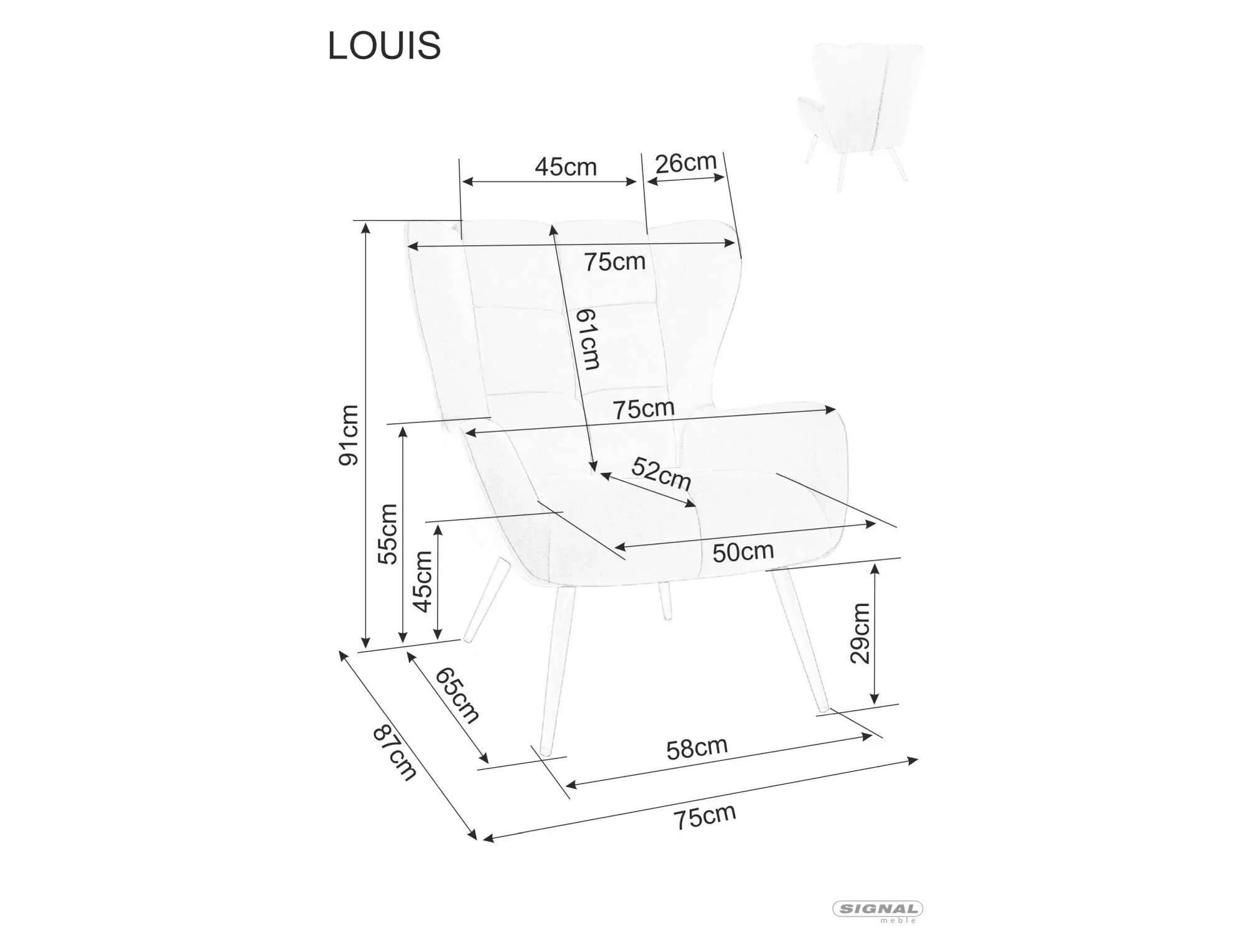 Fotel z podłokietnikami LOUIS VELVET Bluvel 28 beżowy z czarnymi nogami Signal - LOUISVCBE