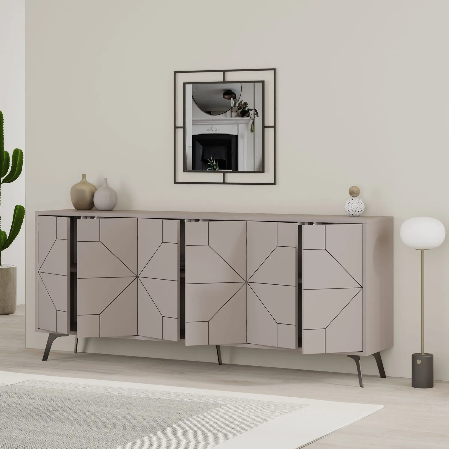 Komoda 6-drzwiowa DUNE 184 cm na metalowych nóżkach jasna mocha - ASI_855DTE4234