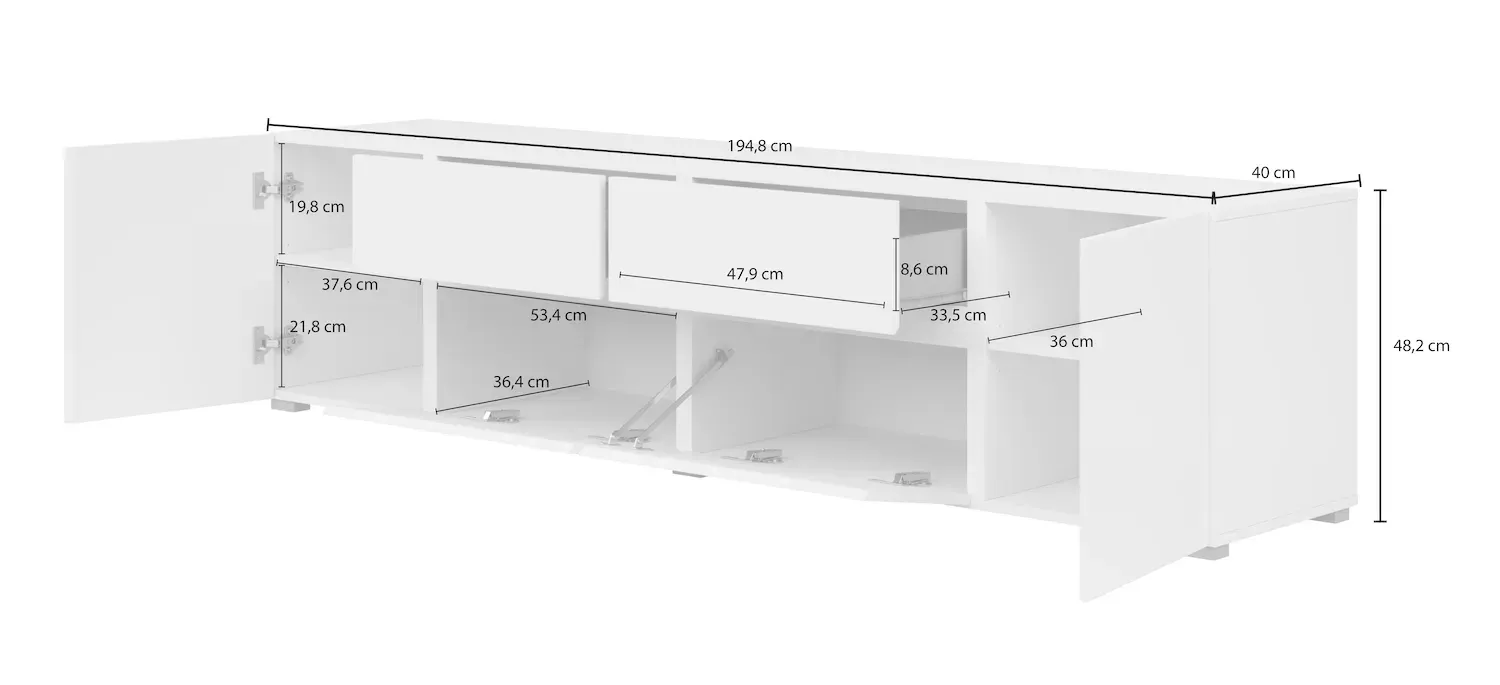Szafka RTV 2-drzwiowa z 2 szufladami i 2 klapami ASYMETRIC 39 biała - 2497OA39