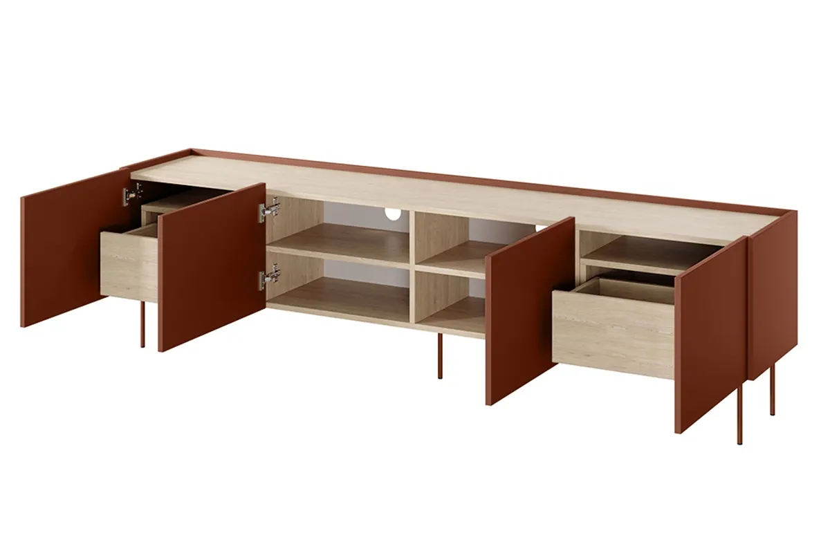 Szafka RTV DESIN 220 z 2 szufladami - czerwony ceglany - dąb nagano - B_149137