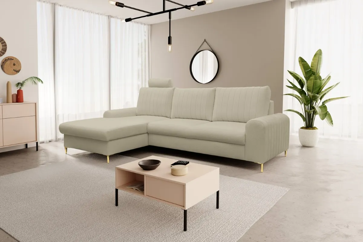 Narożnik rozkładany z pojemnikiem MONACO LOFT 251 cm lewy beżowy - MONACO_NAR_LOFT2_L