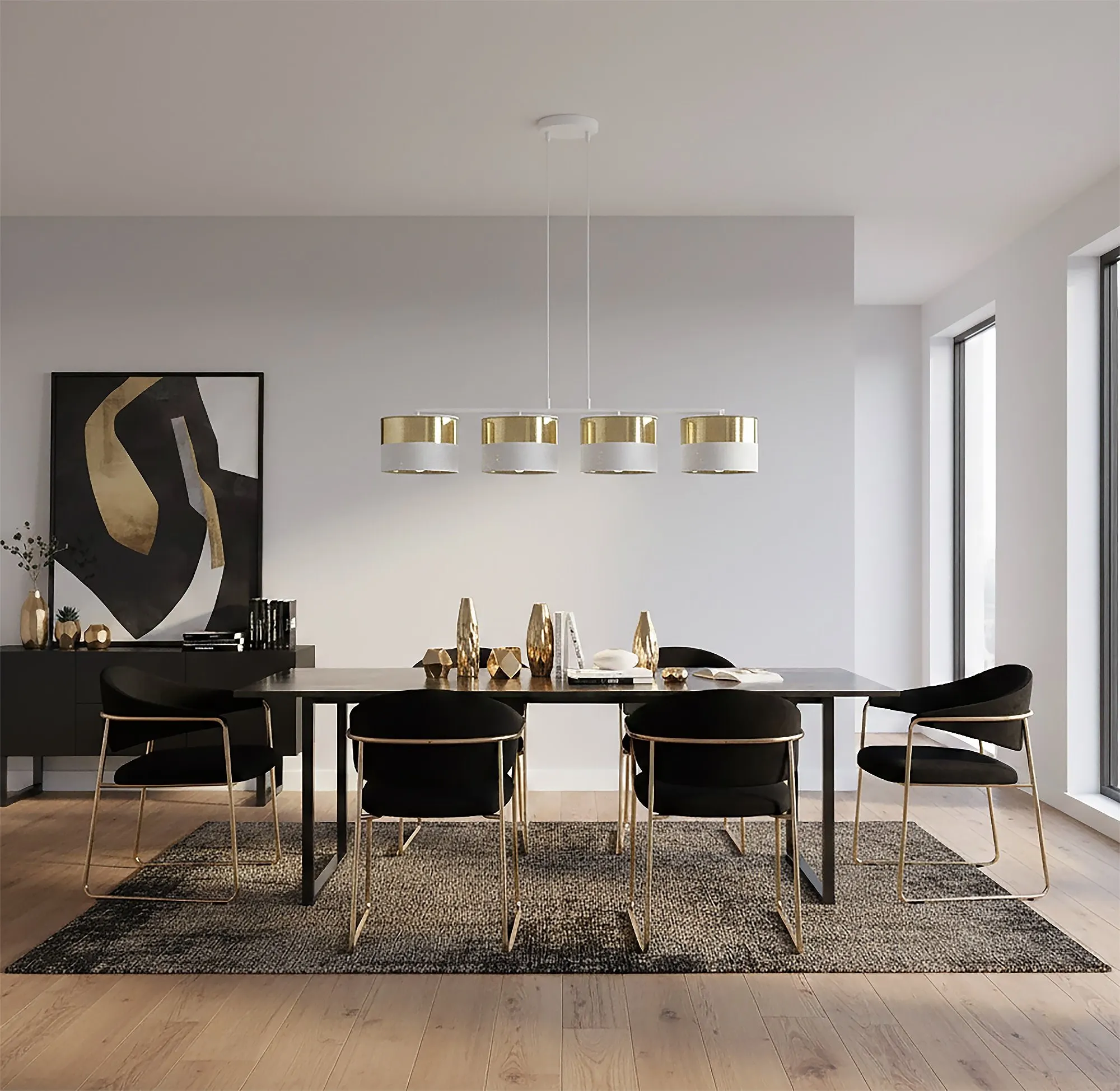 Lampa wisząca LUX 4 WH GOLD z abażurem biała złota - 1650/4