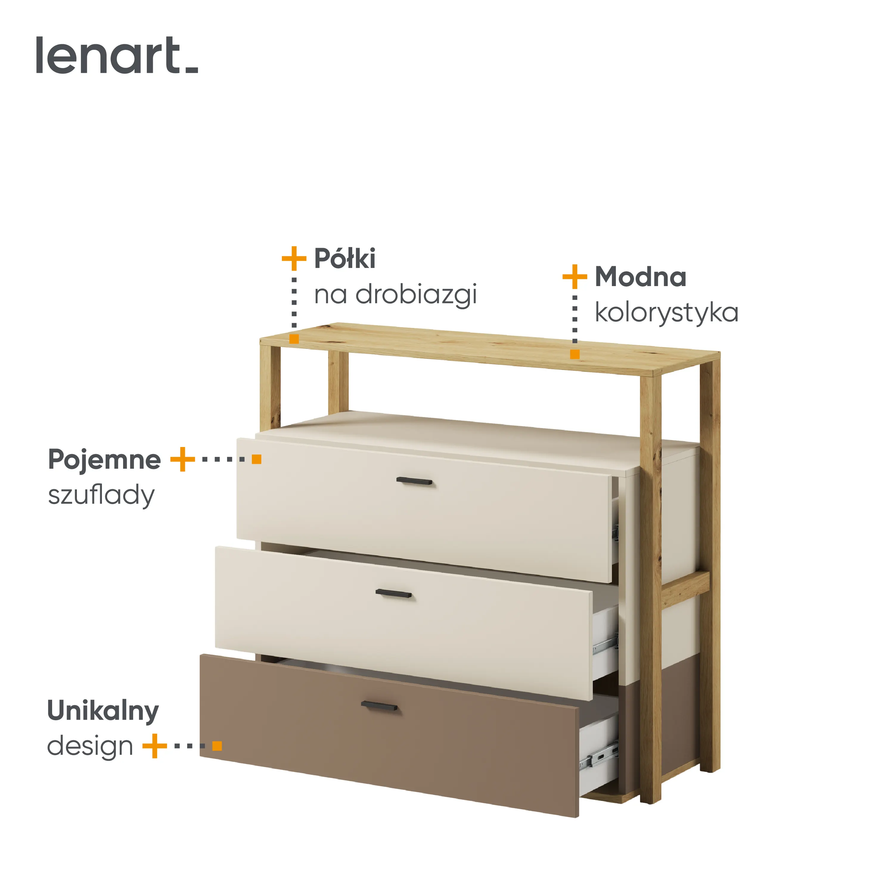 Komoda z szufladami Lenny LY-06 dąb artisan/beż/truflowy - LY6ABT