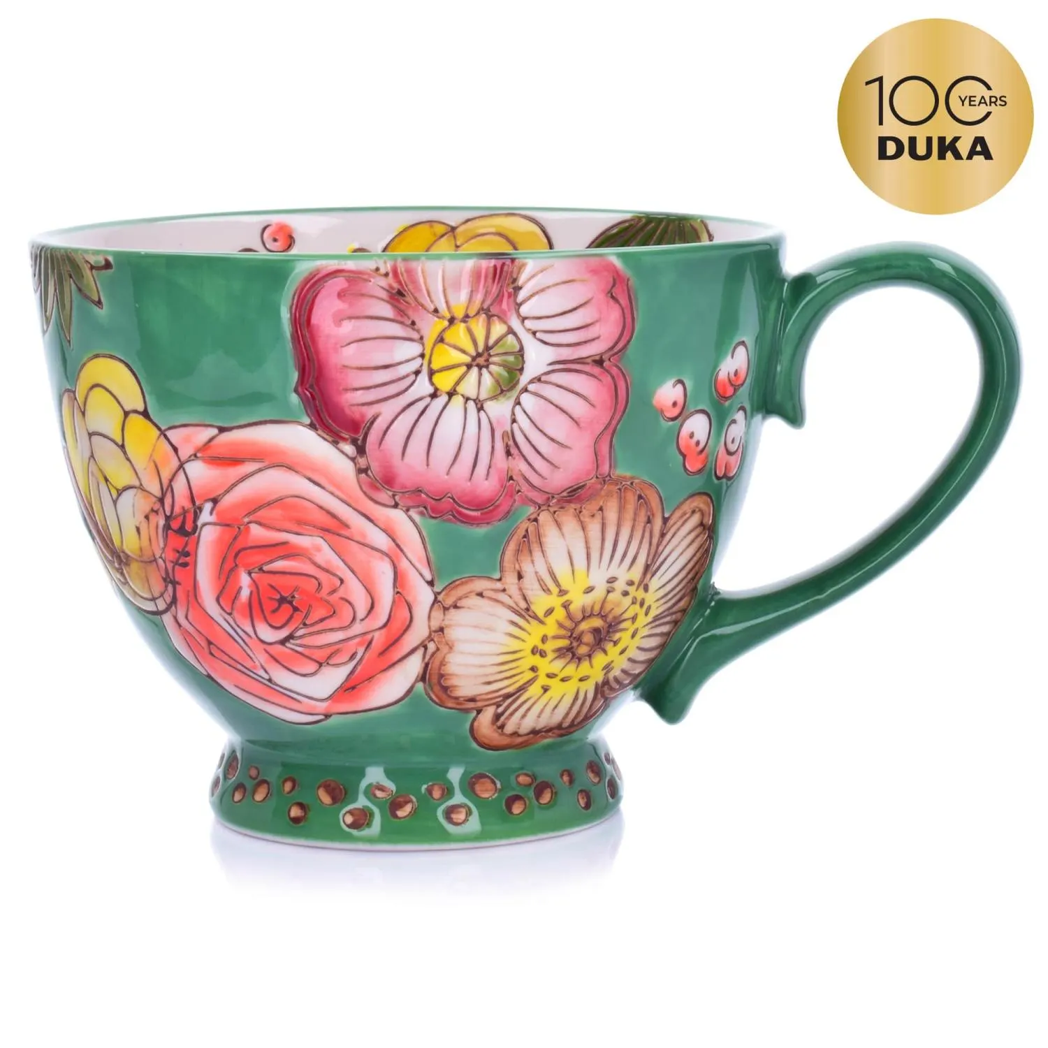 mug, ceramic, zielony, kwiatowy, glazurowany