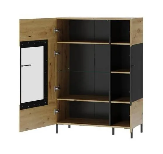 Witryna LUCAS 15 dwudrzwiowa dąb aristan czarna 130x90x42cm - TH-100-1448