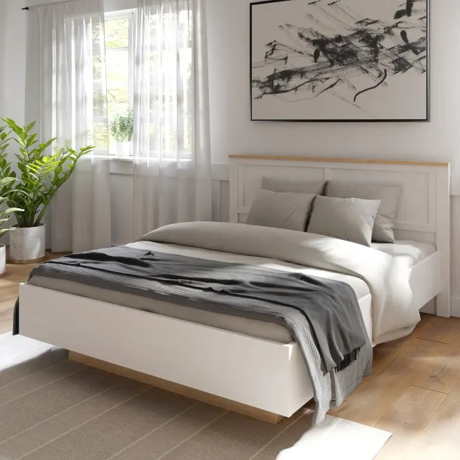 Łóżko ze stelażem CHISBURY 160x200 - dąb riviera, modrzew jasny sibu - BHLL3162-M482