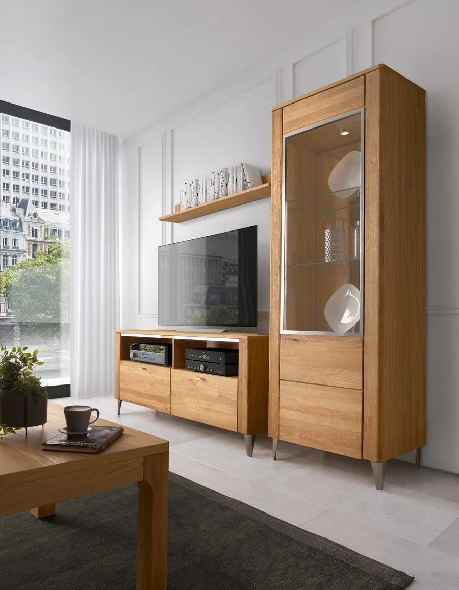 Witryna 1-drzwiowa LATINA 10 lewa drewniana z lustrem wewnątrz - dąb miodowy 200x70x42cm - TH-100-1465