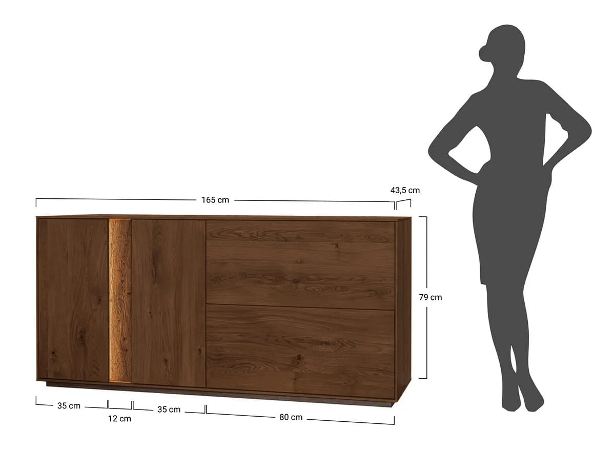 Komoda dębowa COLLODI 4-drzwiowa z oświetleniem 165 - tabacco - ZICOL04T