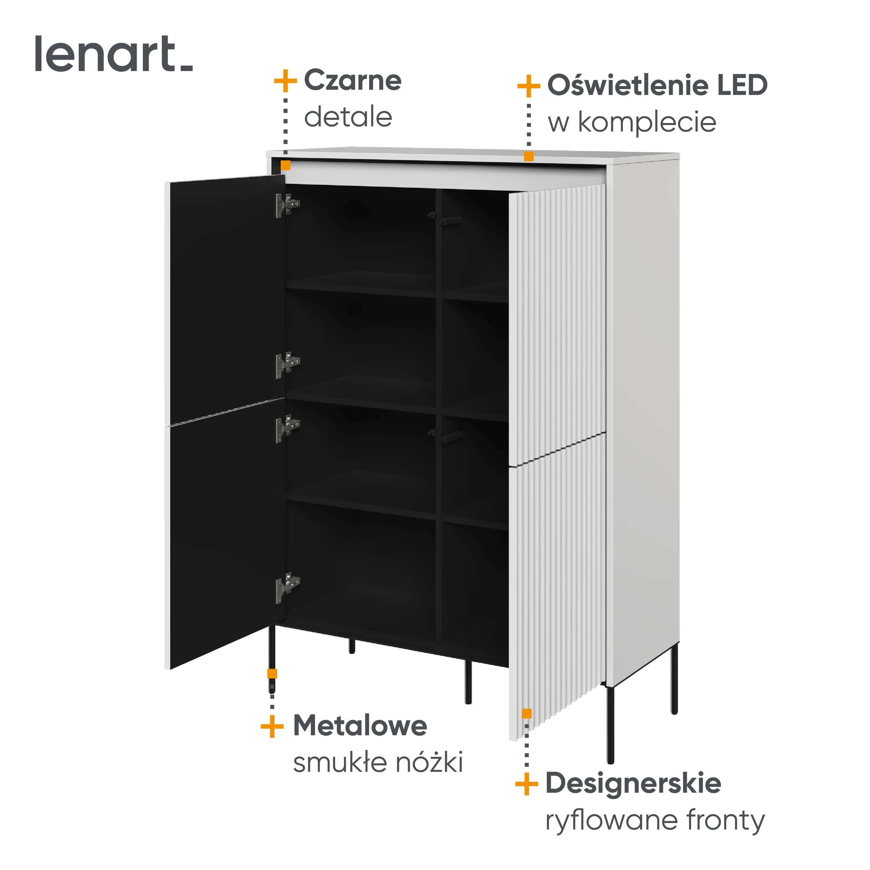 Komoda z oświetleniem TREND TR-03 4D biały/czarny - TR3BIC-V2