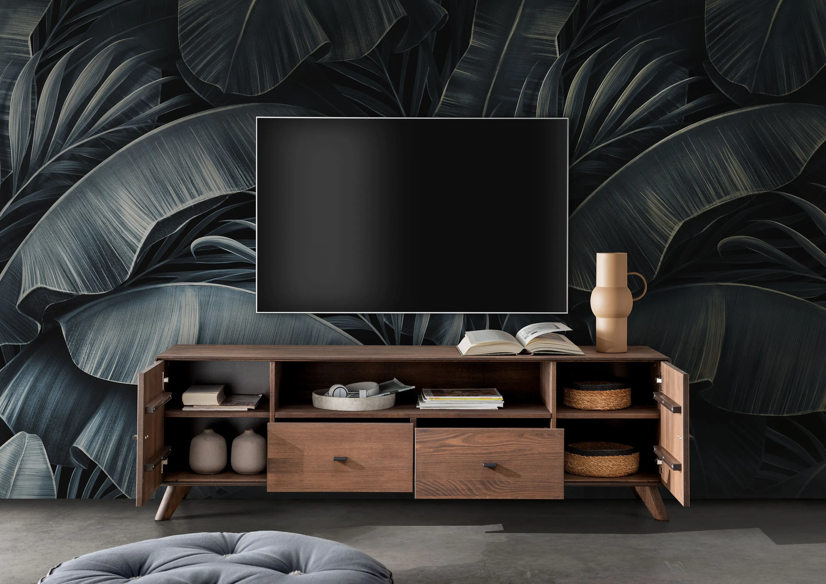 Szafka rtv bukowa ryflowana BLISS 180x57 z szufladami - GK_103624090102