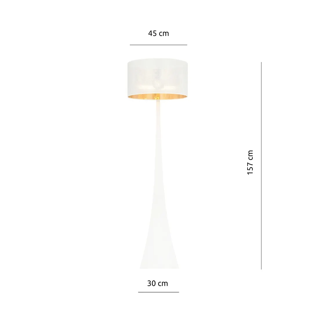 image lampa, lampa stojąca, szklany klosz, biała podstawa, wysokość 157 cm