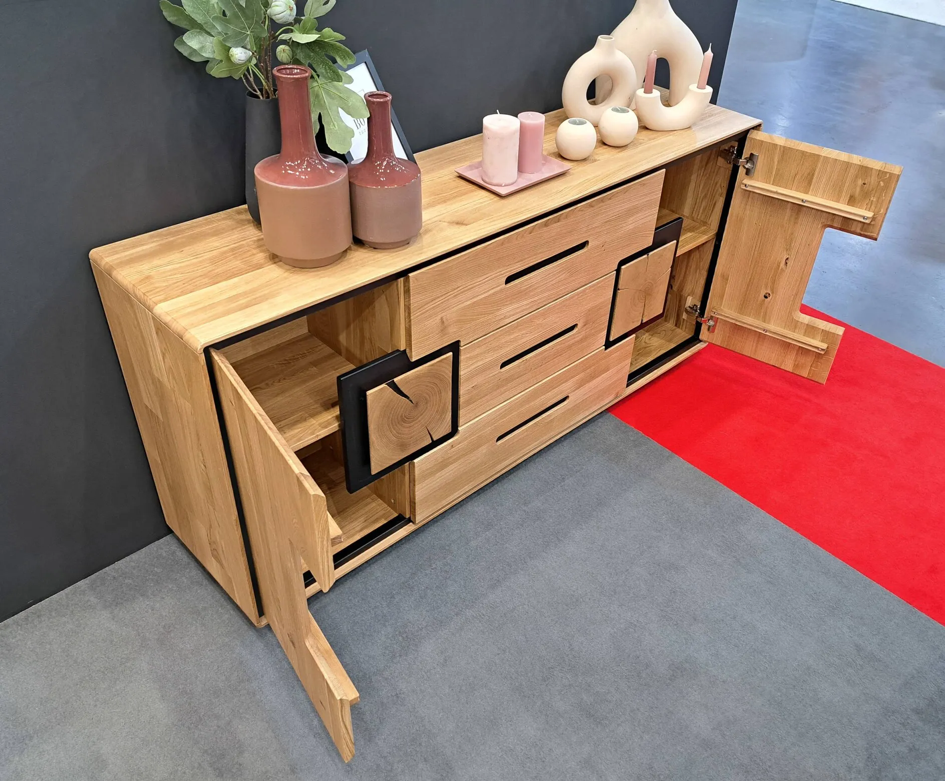 Komoda 2-drzwiowa z 3 szufladami dębowa MELLOW 165x77 - GK_103625302