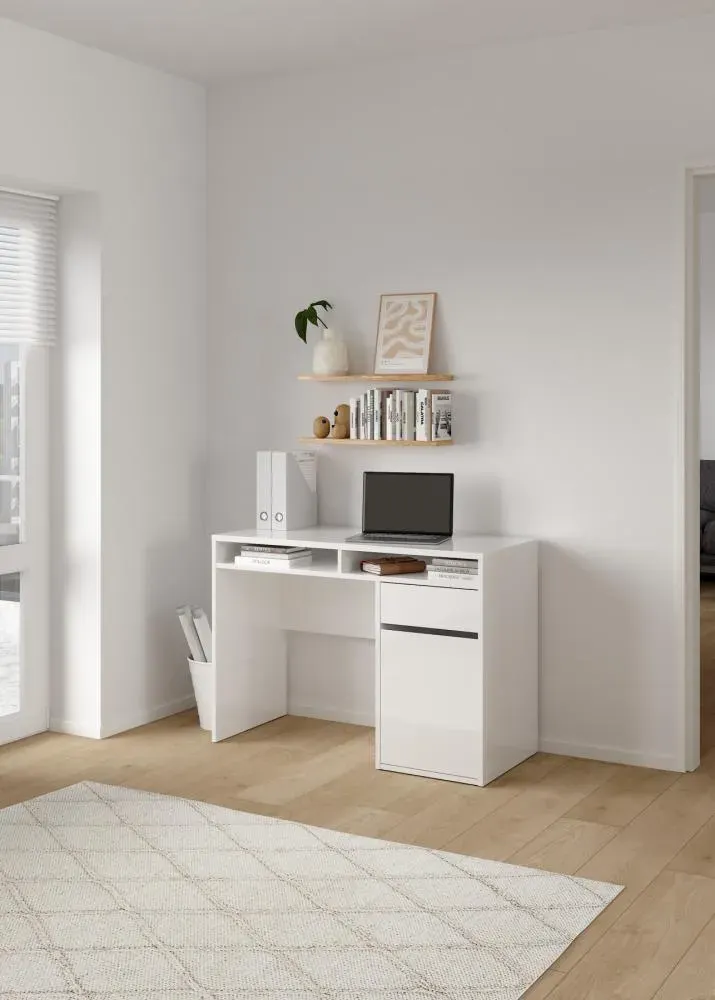Biurko z szafką i szufladą FUNCTION PLUS 110cm biały wysoki połysk - TV_70488UUUU