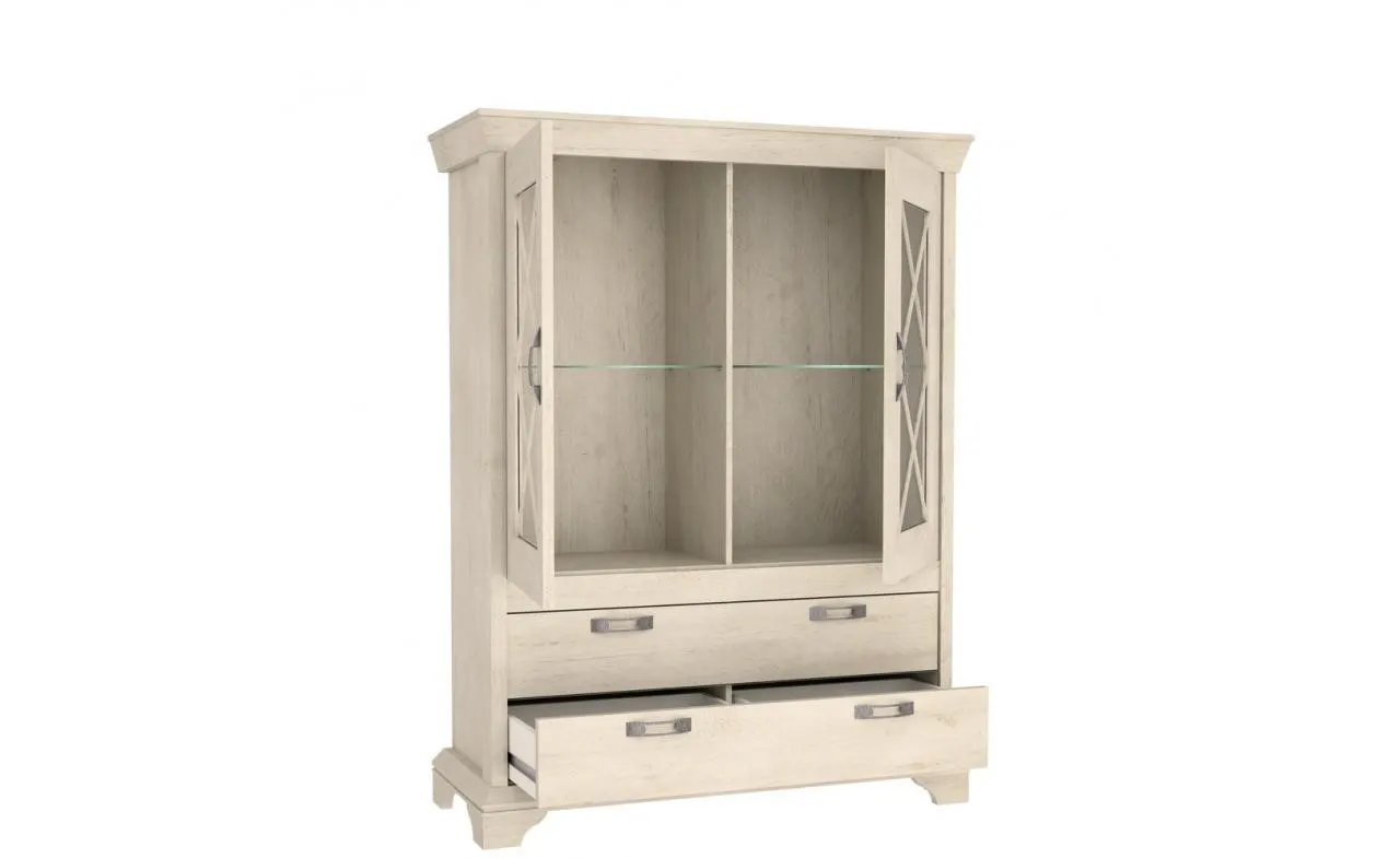 Witryna niska szklana 2-drzwiowa KASHMIR z szufladami beżowa - KSMV64-D43