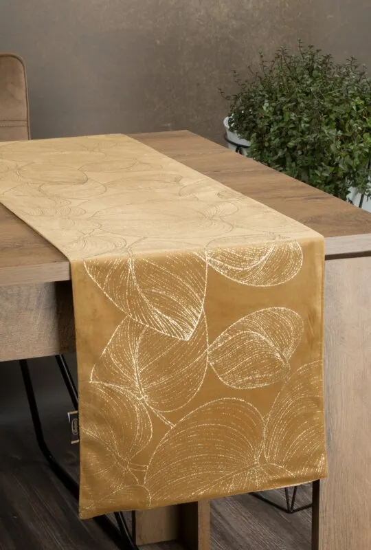 OBRUS BLINK 16 35 X 140 CM MIODOWY Tabela, Blat stołowy, Obrus, Drewno, Stół do jadalni