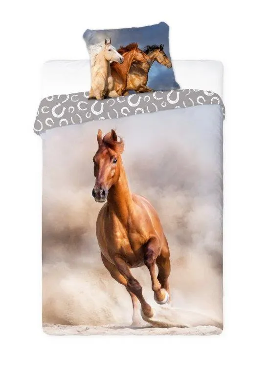 Pościel młodzieżowa komplet HORSES 006 GNIADY 140X200+70X90 wielokolorowy Koń Colt, Koń, Ssak, Poduszka, Wystrój domu