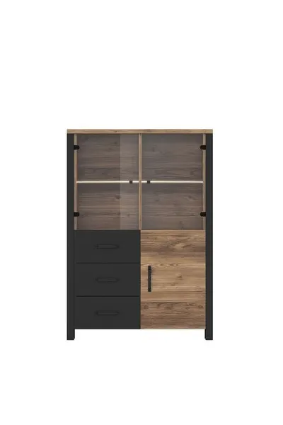 Witryna szklana z szufladami OLIN 44 3-drzwiowa 146x101 czarna appenzeller fichte - 24ABJC44