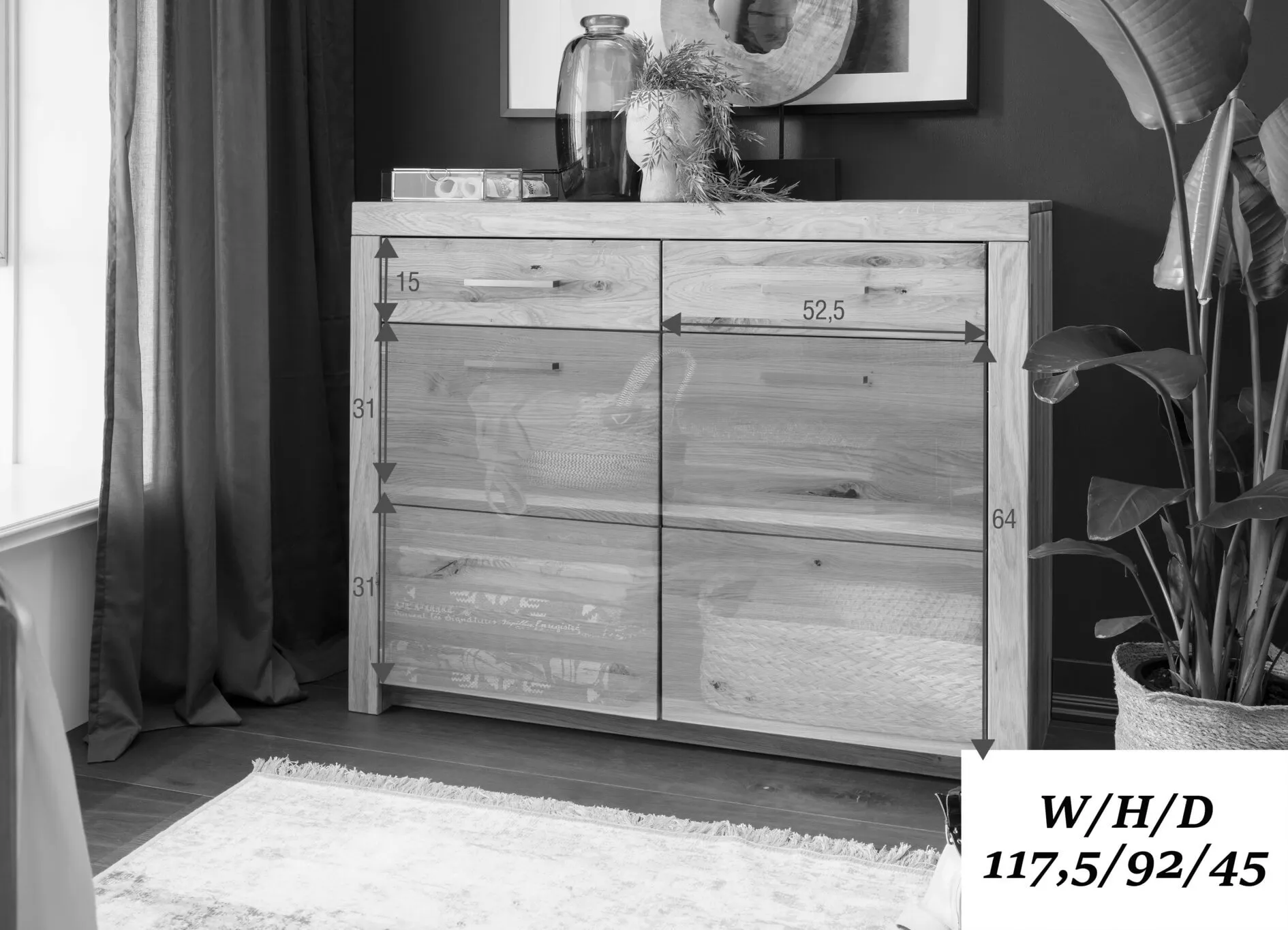 Komoda dębowa DOVE 2-drzwiowa z 2 szufladami 118x92 - GK_1031690701