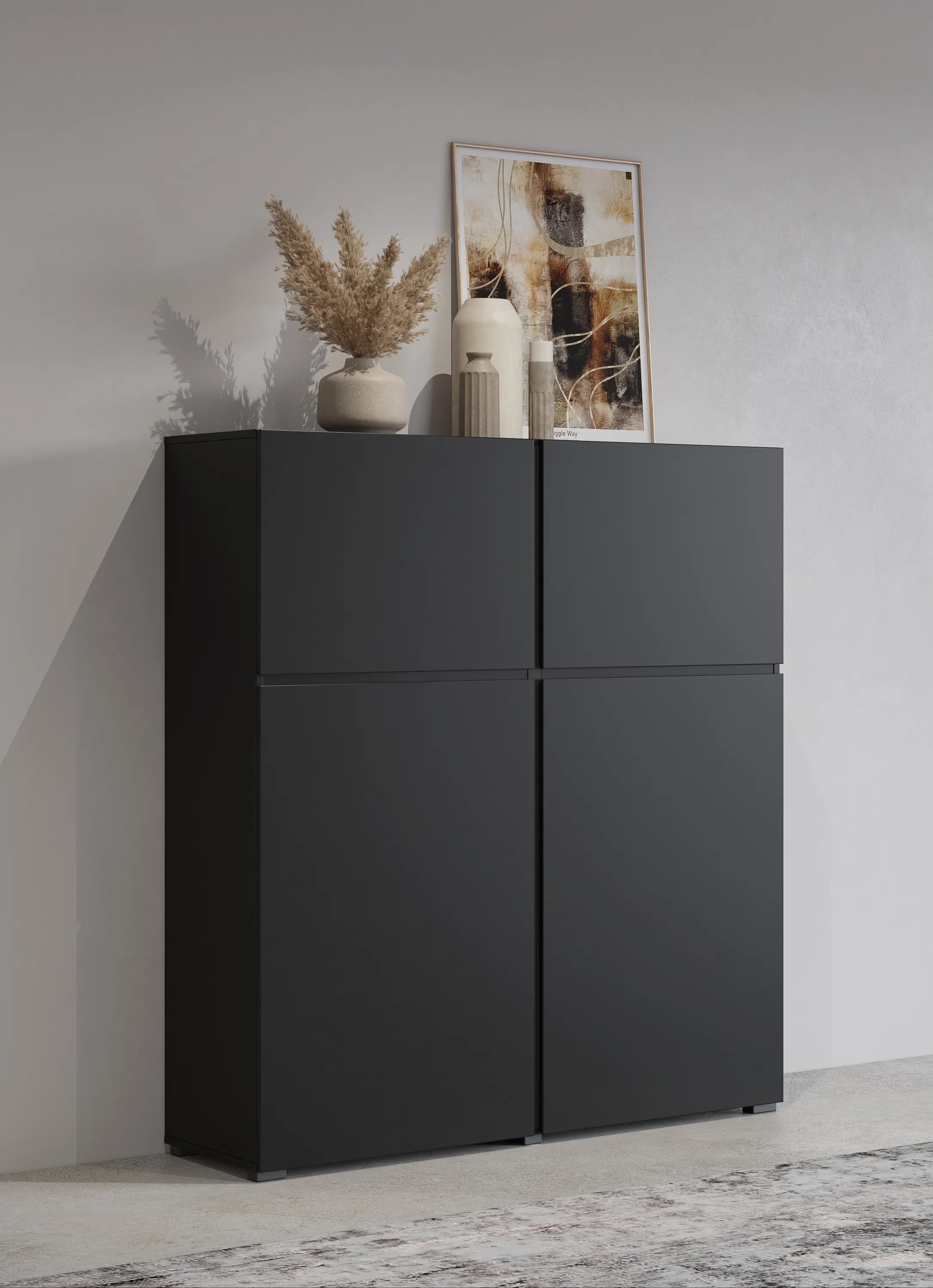 szafka, komoda, czarna szafka, meble, pełne drzwi