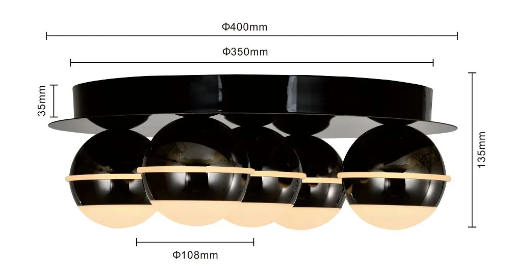 image lampa sufitowa, kuleczki, czarna lampa, metalowa lampa, świetlówka sufitowa