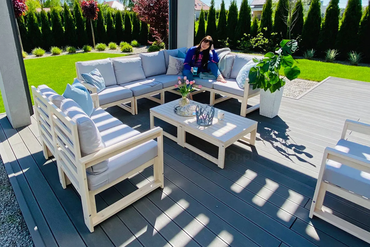 Narożnik ogrodowy XXL MALTA 6-osobowy+2 stoliki -jasny brąz, szary - FE5906948116948