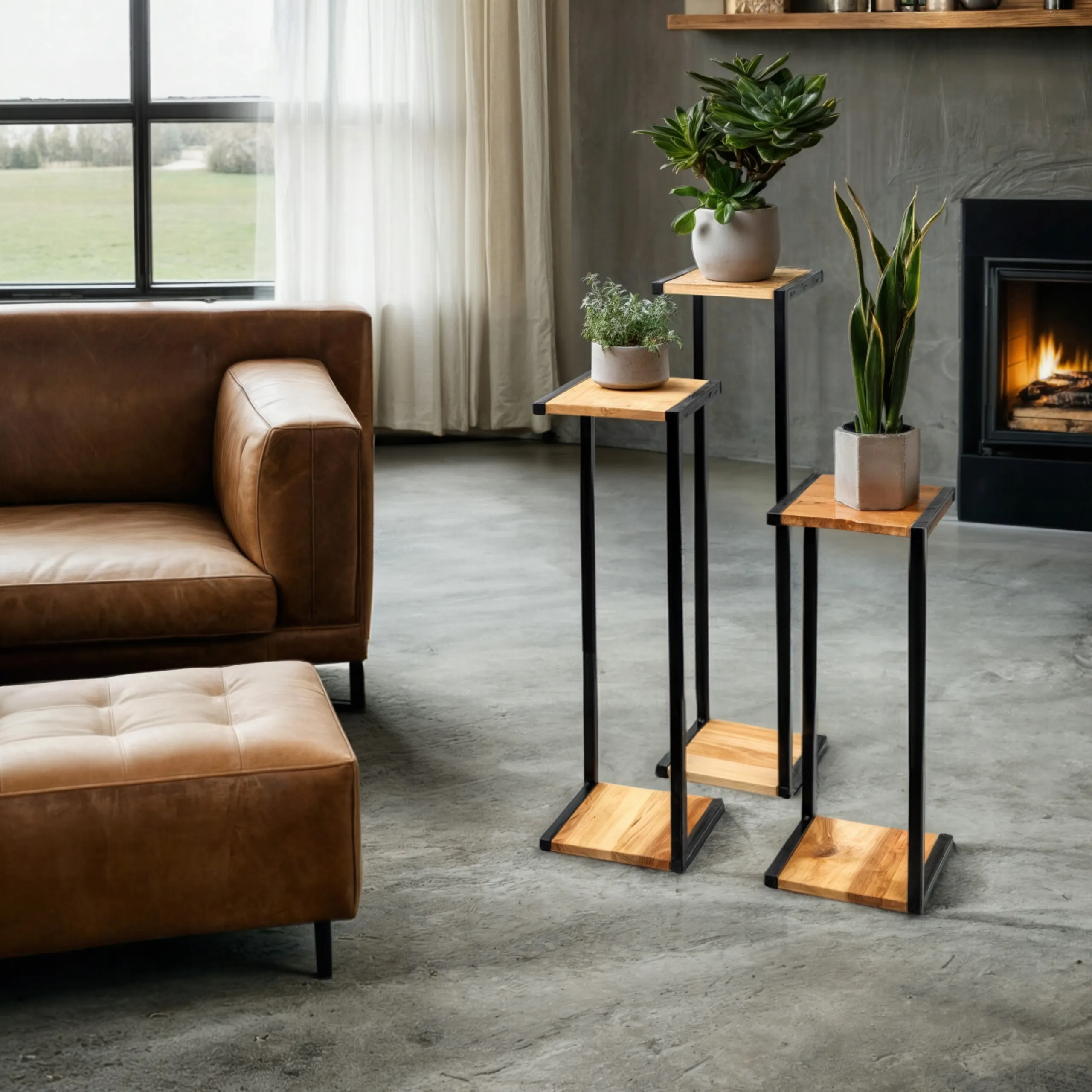 Kwietnik stojący metalowy AMIENS S czarny naturalny - LD_TZ000227