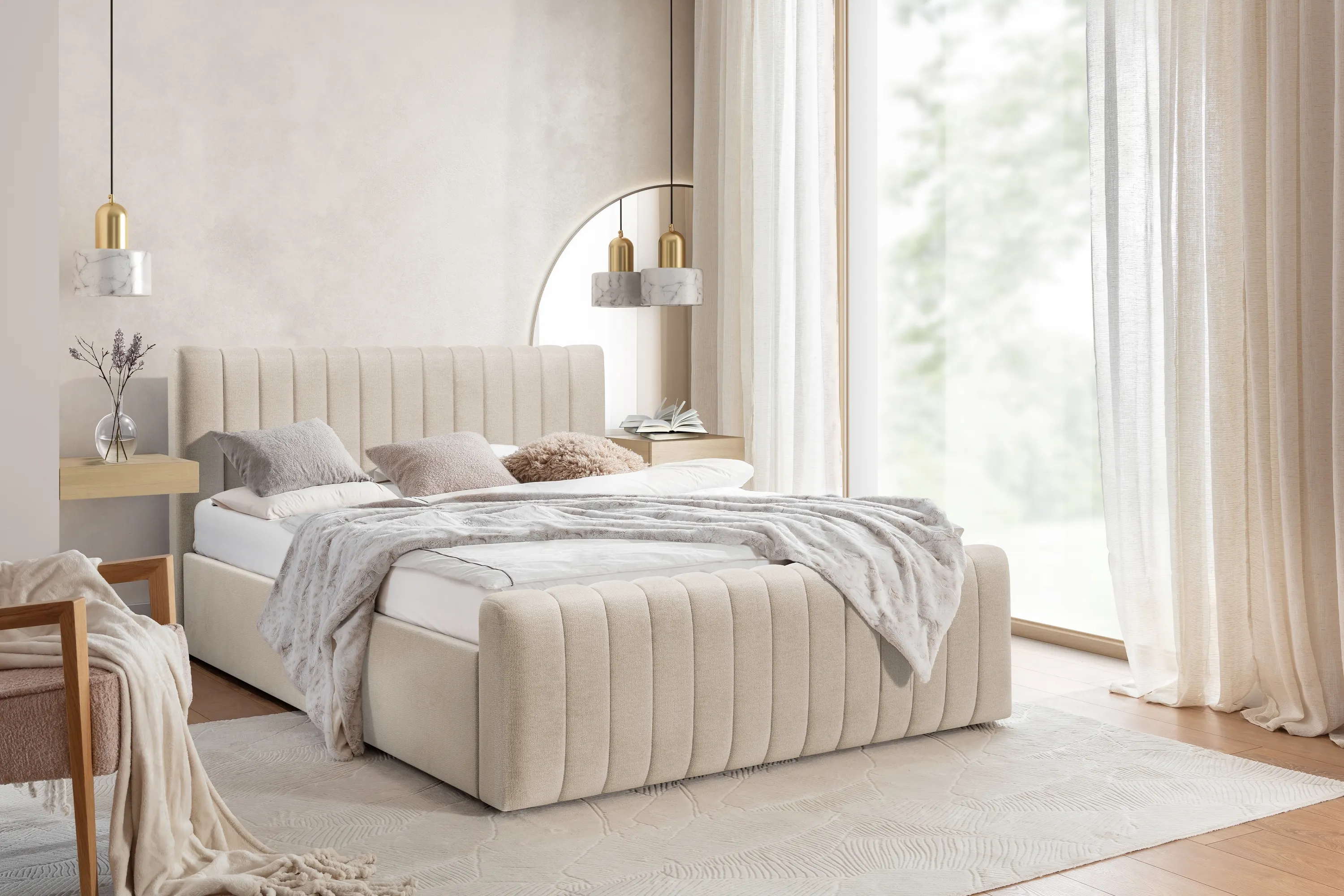 Łóżko Nicole z pojemnikiem / 140x200 / Perfect Harmony 07 - beżowy - B_158563