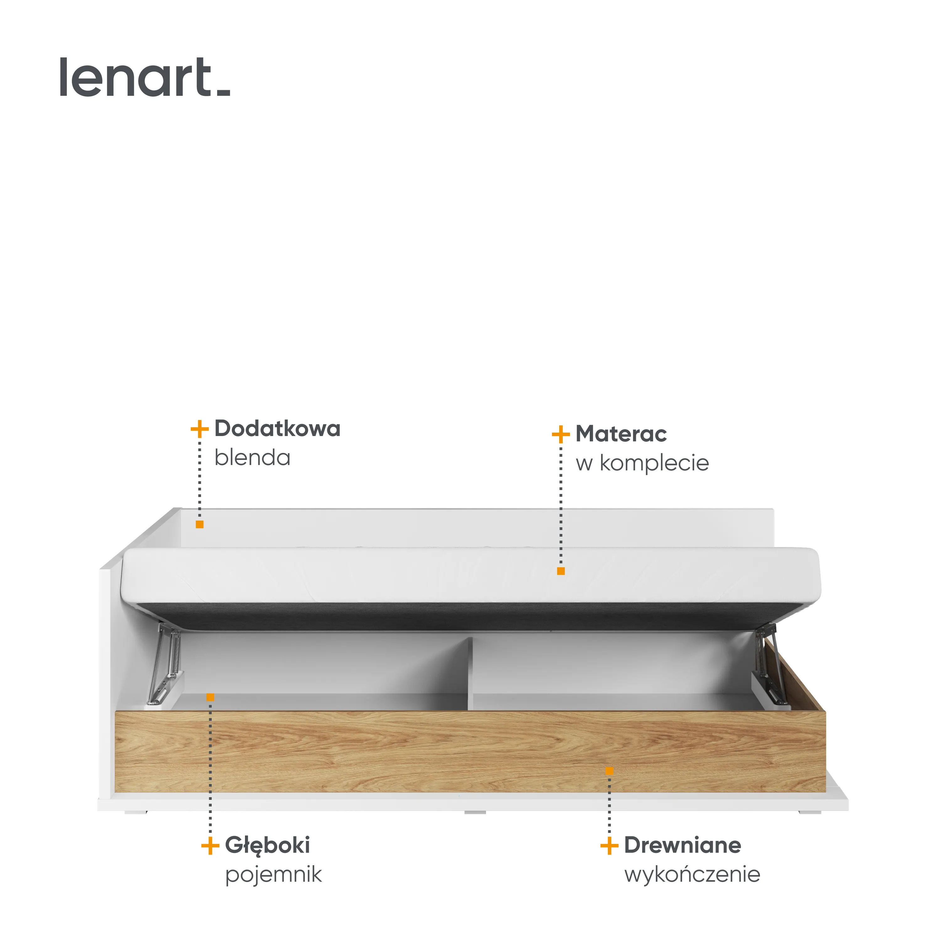 Łózko narożne z materacem Simi MS-09L 90x200 białe - MS9LBH