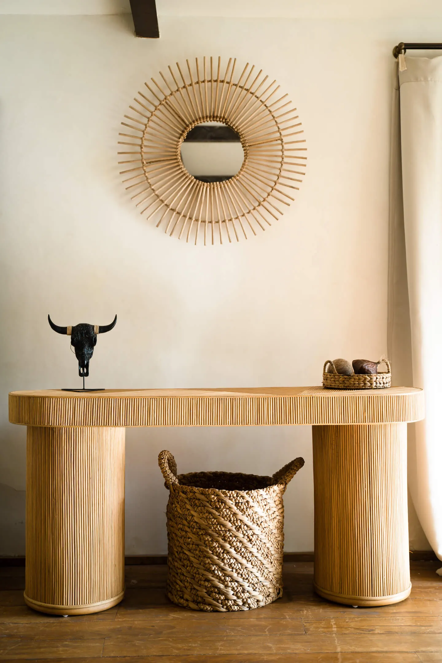 STOLIK KONSOLA KACA - naturalny rattan - MMRT015