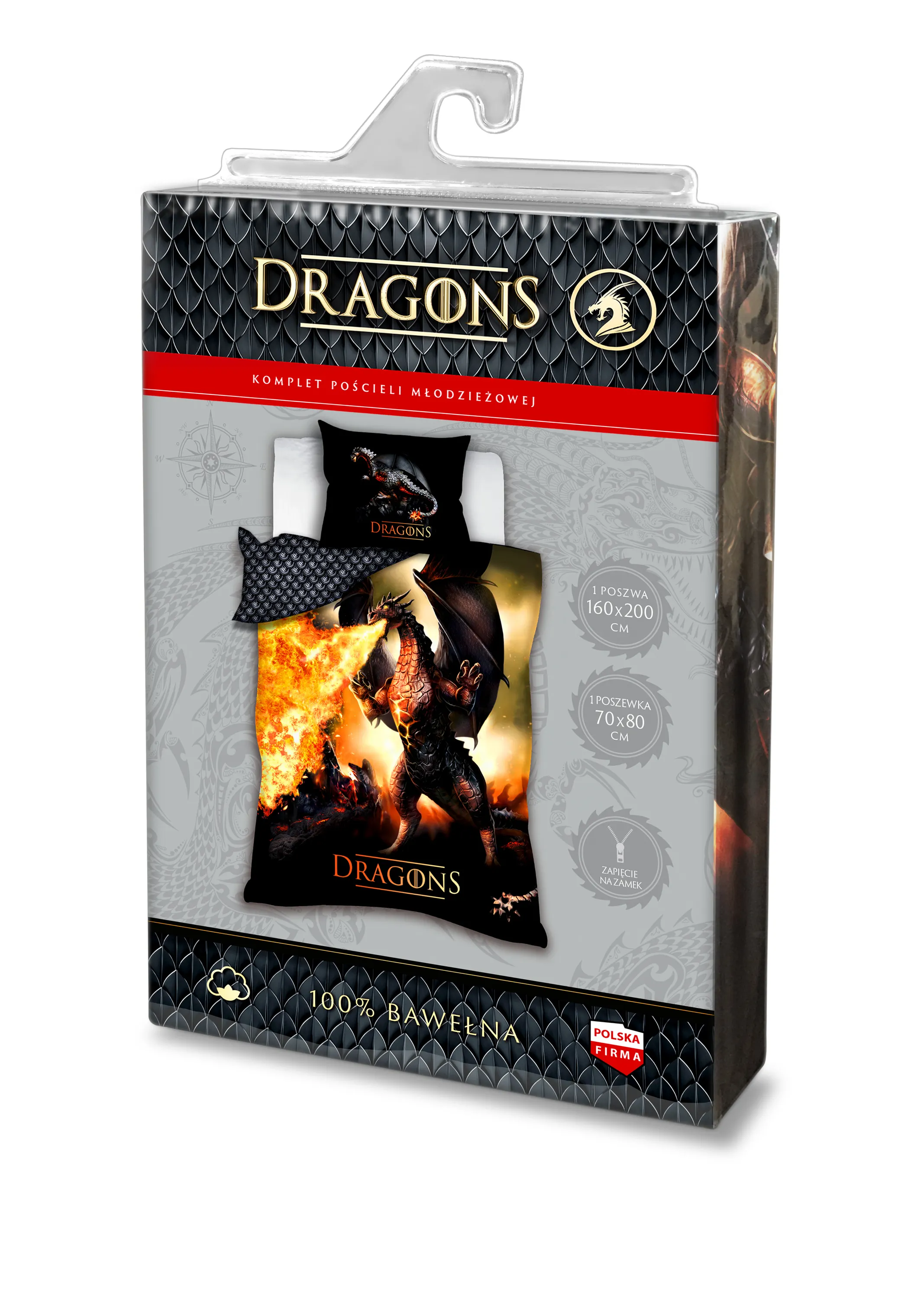 Pościel komplet młodzieżowy DRAGONS 027 bawełna 160X200+70X90 LATAJĄCY SMOK wielokolorowy - FARO_23921