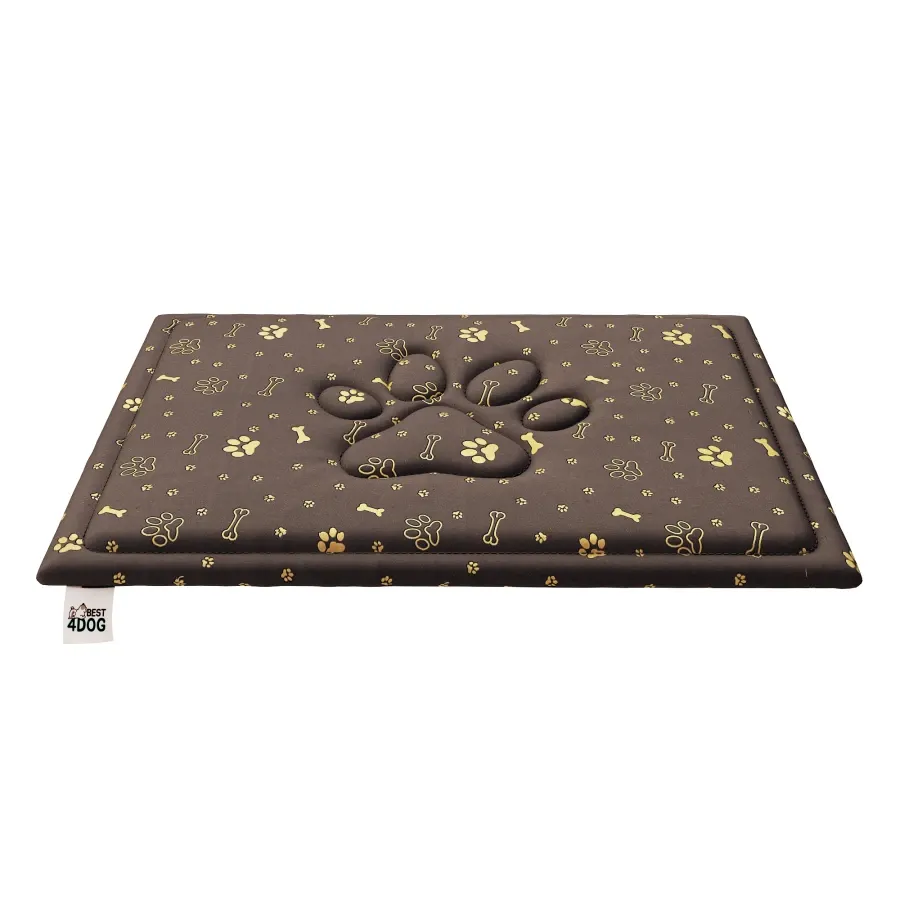 Legowisko dla psa miękkie (mata) małe 70x60x2,5 cm wodoodporne brązowe złote łapki