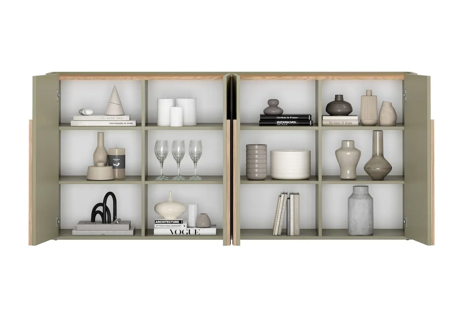 Komoda 4-drzwiowa AMILIO 200 - eukaliptus dąb baltic dune uchwyty dąb naturalny - B_167070