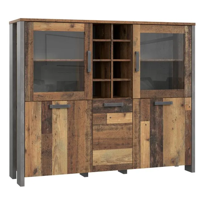 Witryna niska CLIF 5-drzwiowa - old wood vintage, beton Witryna niska CLIF 5-drzwiowa - old wood vintage, beton