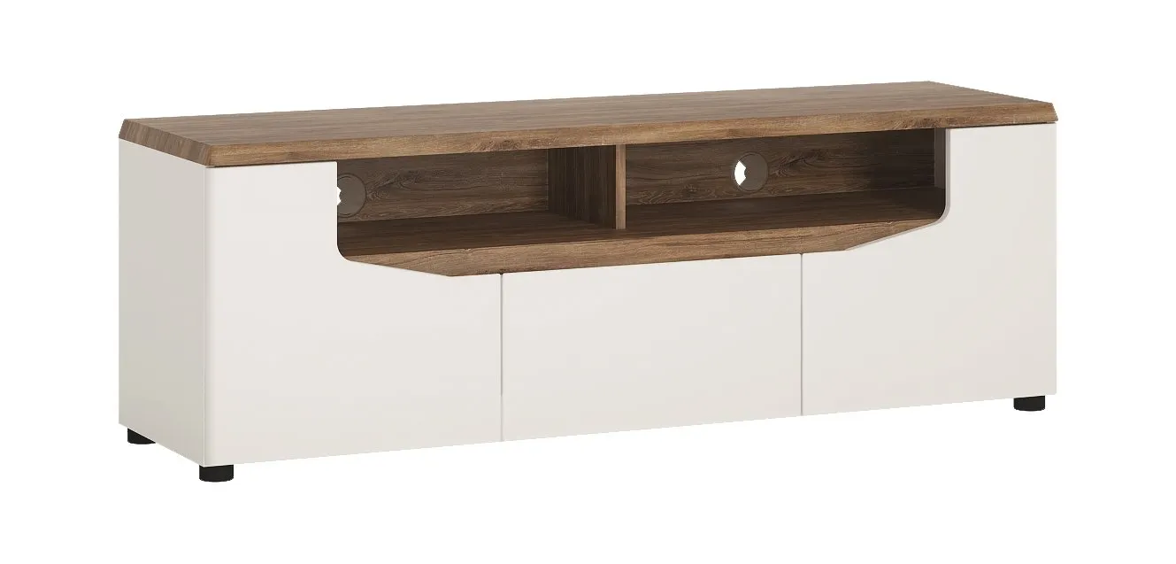 Szafka RTV z 1 szufladą TOLEDO TOLF01 Biały połysk, Dąb Stirling Szafka RTV z 1 szufladą TOLEDO TOLF01 Biały połysk, Dąb Stirling