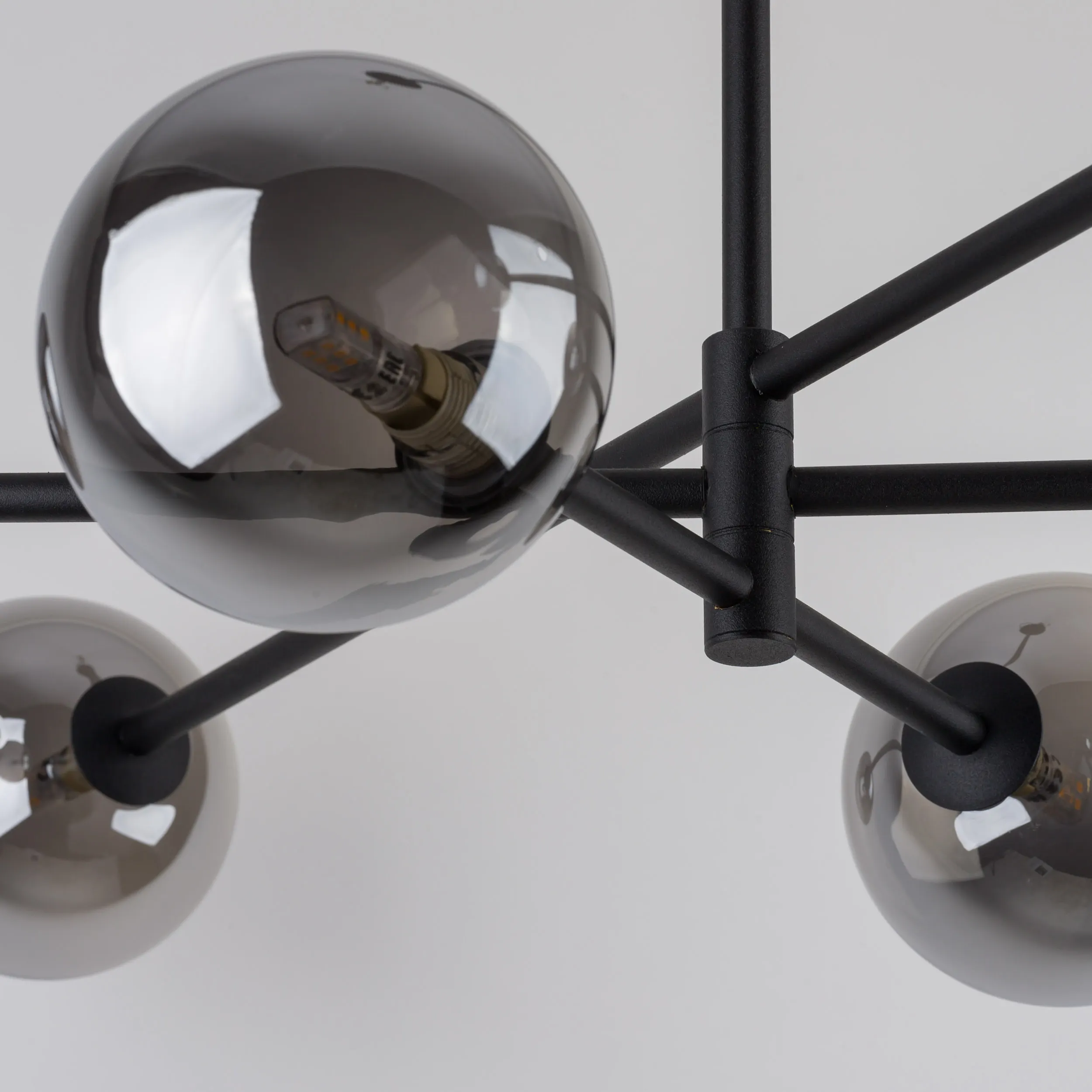 Lampa sufitowa SARIUS czarna metalowa z szarymi okrągłymi szklanymi kloszami 90x68x64cm - TK_6236