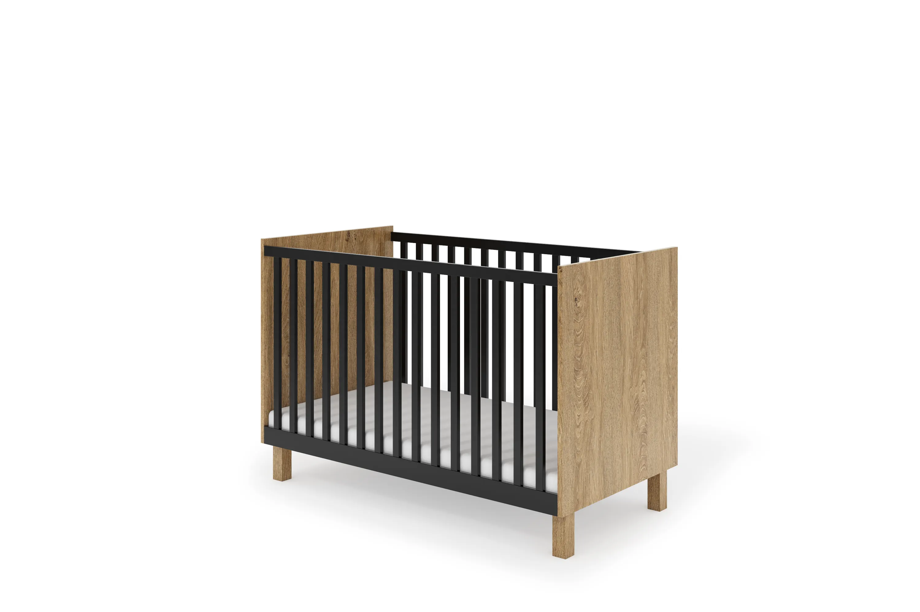 Łóżeczko niemowlęce MODERN 120x60, czarne/dąb kamienny Łóżeczko niemowlęce MODERN 120x60, czarne/dąb kamienny