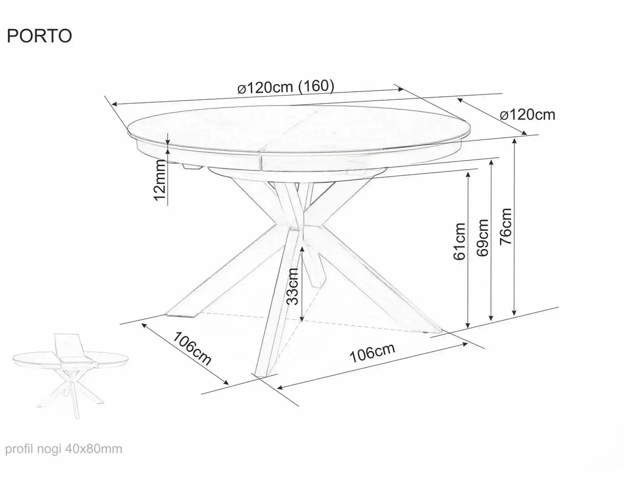 stół okrągły, podstawa X-krzyż, drewniany, kolor szary, średnica 120 cm