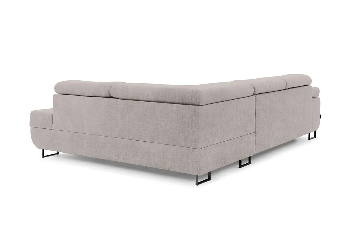 Narożnik prawostronny ANNABELLE L regulowane zagłówki nogi czarne tkanina prawy Maya 01 beżowy - B_165790