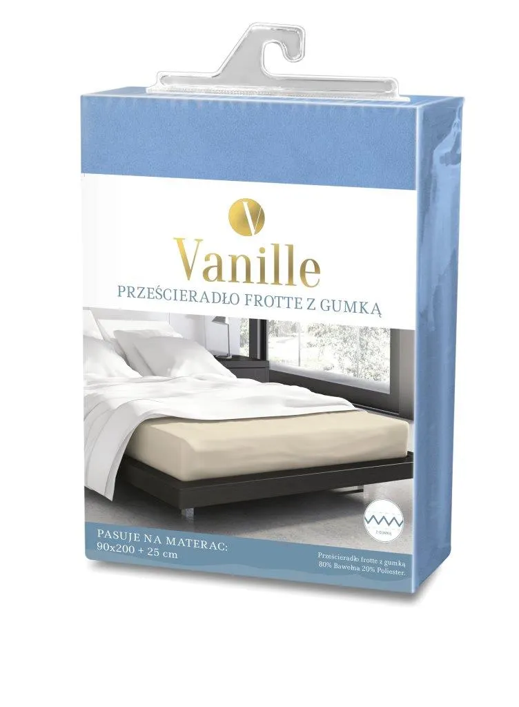 Prześcieradło frotte z gumką VANILLE 90X200+25 bawełna 80% niebieski - FARO_20529