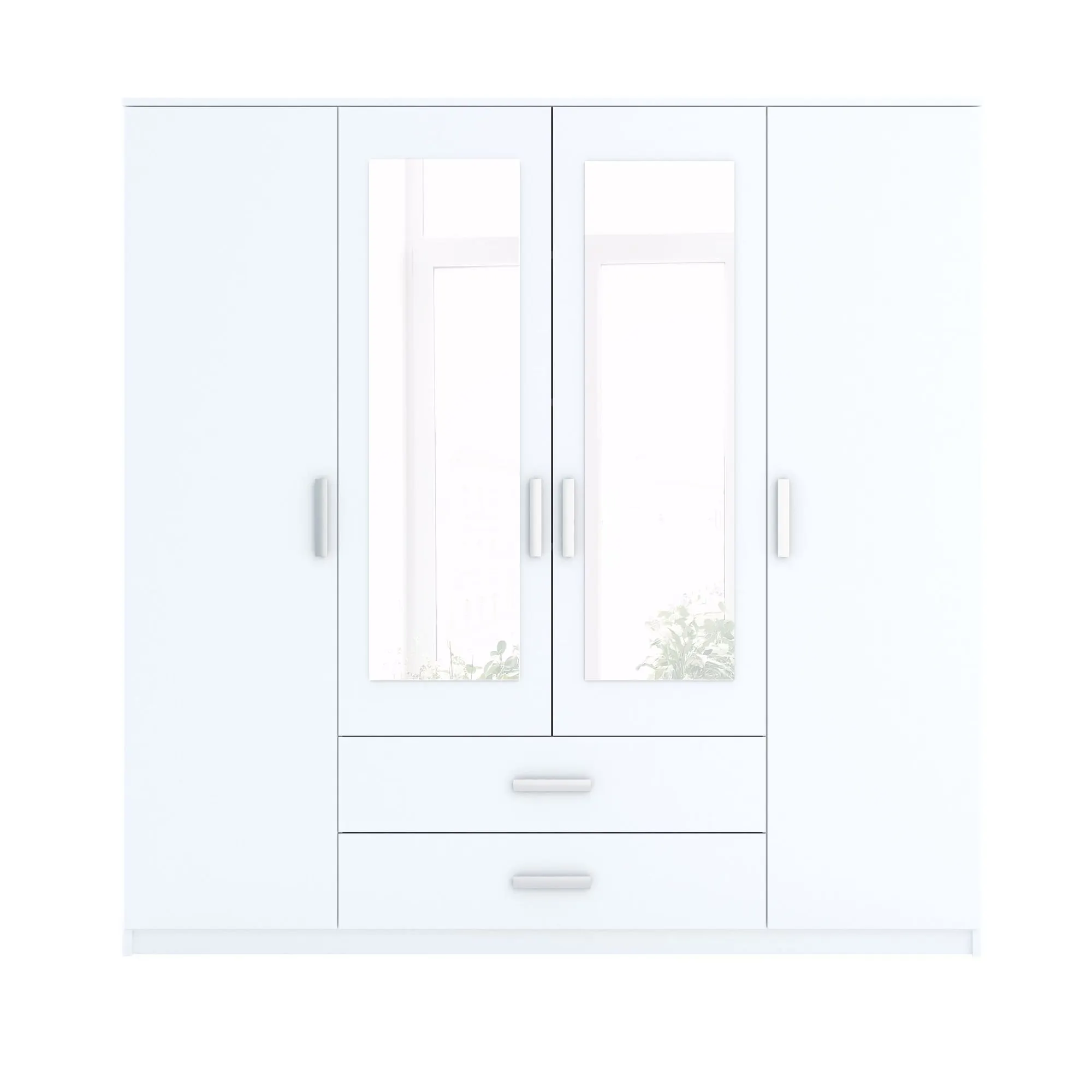 Szafa 4-drzwiowa z 2 szufladami i 2 lustrami TAMINA biała - INT_5002941BIP