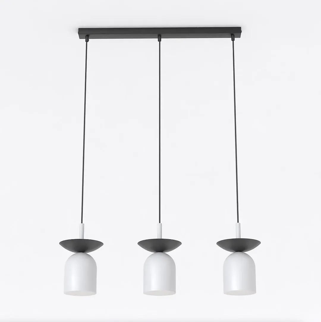 lampa wisząca, trzy punkty, szary, klosze szklane, metalowyadelrey